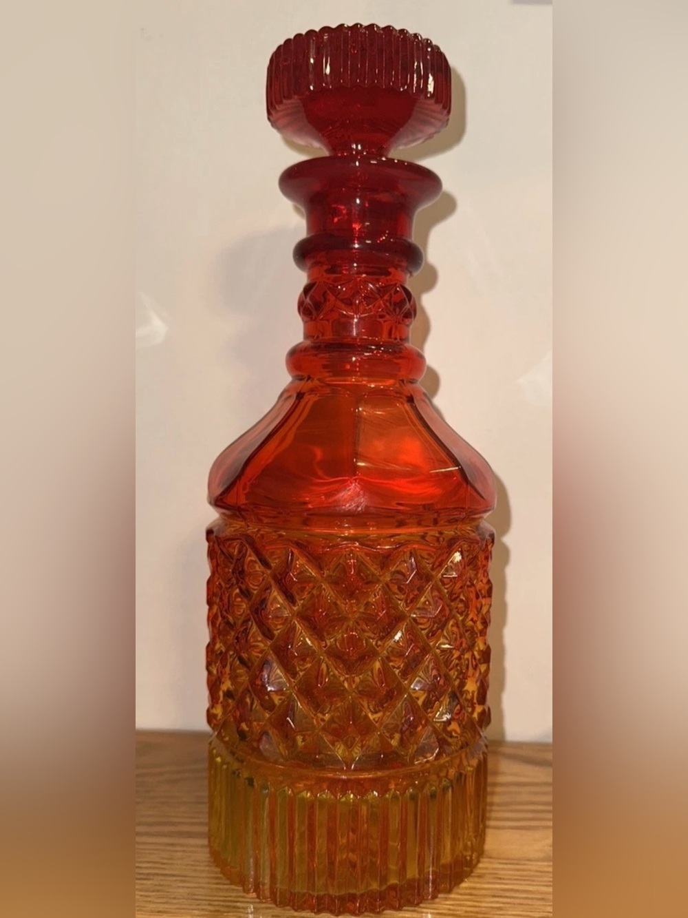 Viking Glass MCM Yesteryear Decanter W/Stopper Amberina Orange Cadmium UV React